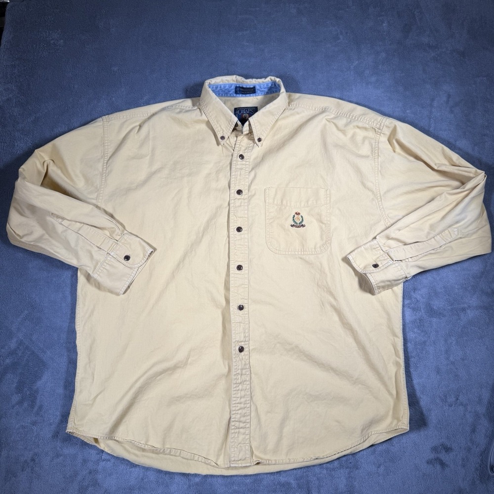 Chaps Ralph Lauren Button Up Shirt Mens Vintage XL Yellow Crest Logo Long Sleeve